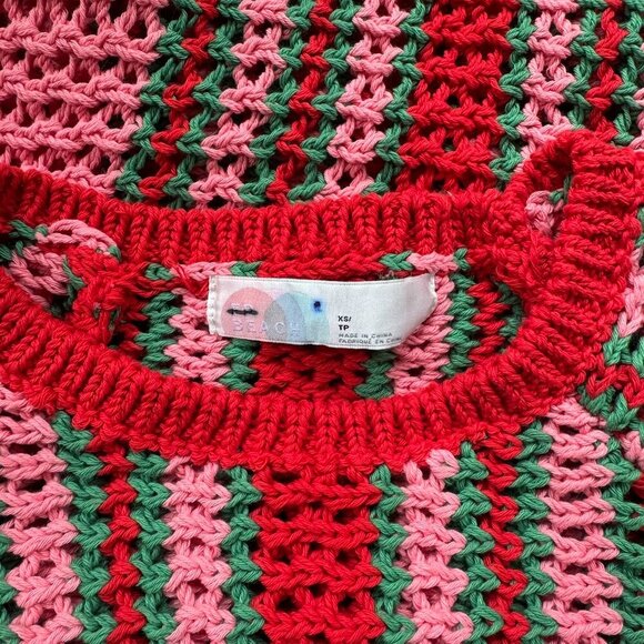 New Free People Dayton Pullover Crochet Knit Striped Sweater Red Pink XS - Picture 5 of 10